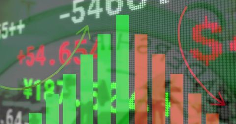 Rising Bar Graph and Currency Symbols on Digital Screen - Download Free Stock Images Pikwizard.com