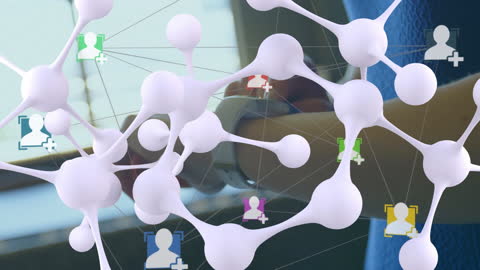 Molecules and Digital Connections Overlay on Man Using Smartwatch