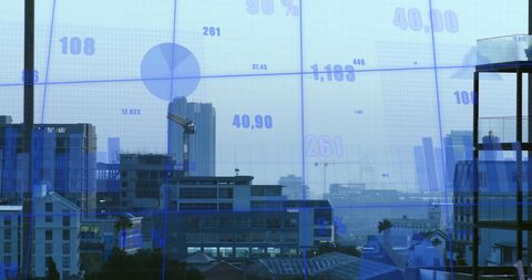 Cityscape with Overlay of Economic Data