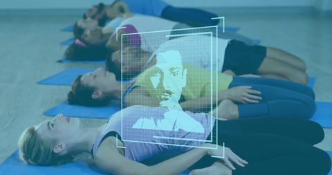 Diverse Group Exercising with Futuristic Technology Overlay