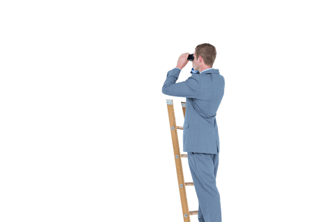 elegant businessman on ladder using binoculars transparent background - Download Free Stock Videos Pikwizard.com