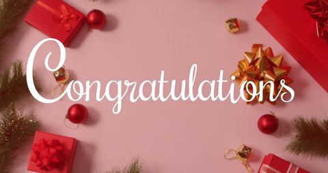 Congratulations Message with Festive Christmas Decorations on Pink Background - Download Free Stock Images Pikwizard.com