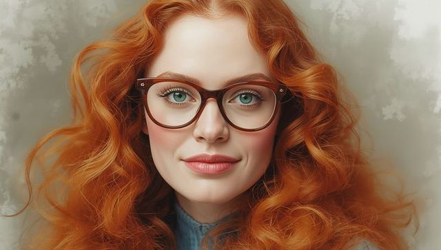 Red-haired woman in glasses glamorous portrait
