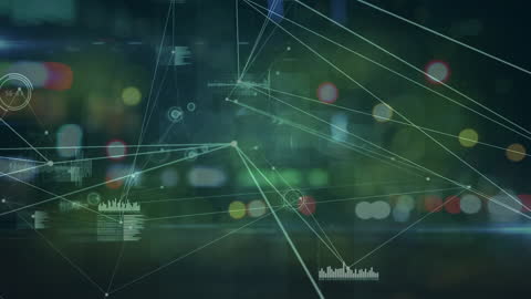 Abstract Digital Network Over Night Cityscape