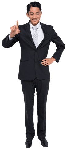 Happy Biracial Businessman Pointing in Transparent Background