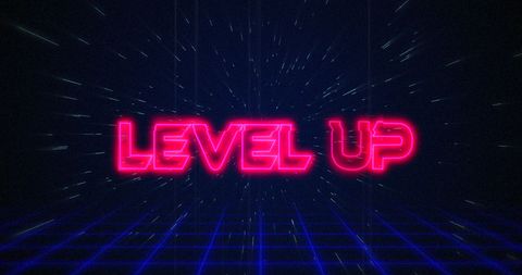 retro neon level up text with futuristic grid design - Download Free Stock Images Pikwizard.com