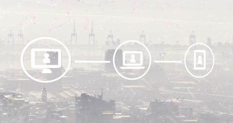 Digital Media Network Interface Over Modern Cityscape