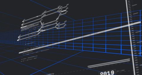 Projecting Holographic 3D Data Grid with Floating Circuit Diagram and HUD