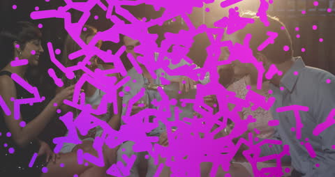 Animated Shapes Over Friends Socializing at Bar