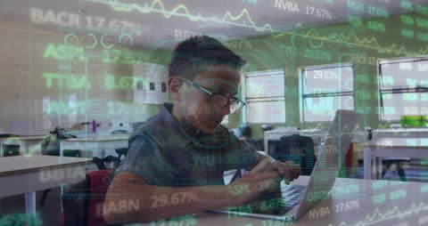 Tech-Savvy Student Typing on Laptop in Classroom Setting