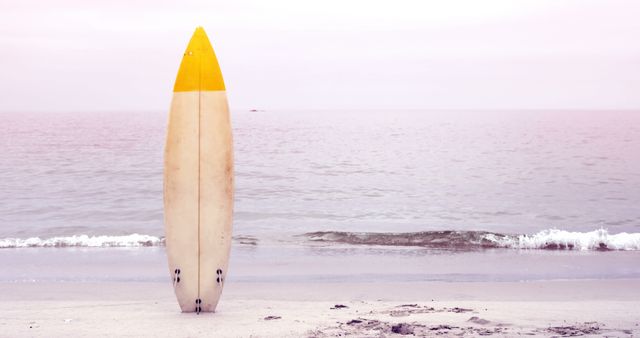 View of surfboard on the beach 
