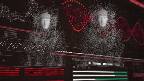 Futuristic DNA Interface with Digitized Human Faces