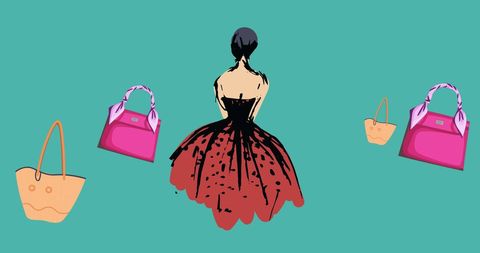 Fashion Illustration with Modern Handbags and Elegant Model