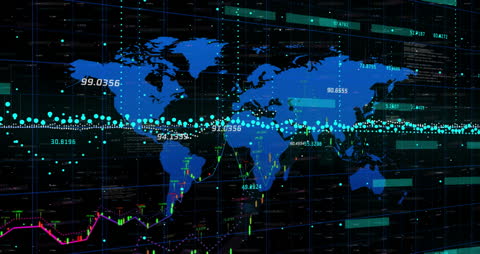 Global Financial Data Analytics Displayed on Digital World Map