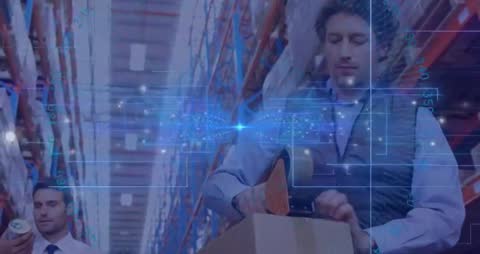 Warehouse Employees Handling Packaging and Logistic Technologies