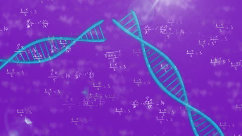 Spinning DNA Strands with Mathematical Formulas on Purple