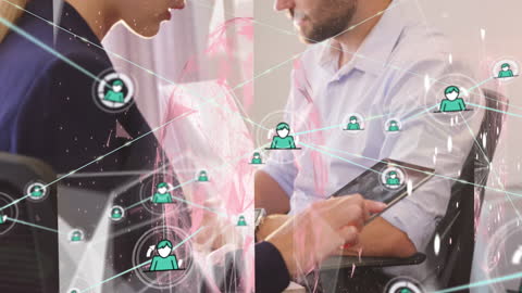 Connected People Using Technology with Digital Network Overlay