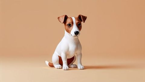 Jack russell terrier sitting in minimalist studio on beige background