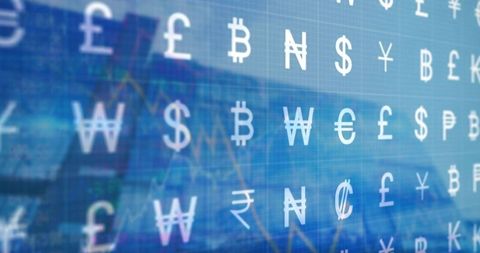 Global Currency Symbols with Financial Data Overlay