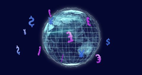 digital globe linking global currencies on black background - Download Free Stock Images Pikwizard.com