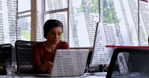 Businesswoman Analyzing Financial Data with Transparency Overlay - Download Free Stock Images Pikwizard.com