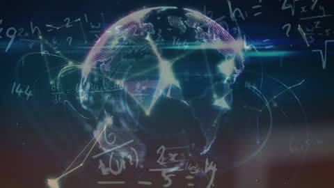 Digital Globe with Mathematical Formulas on Navy Background