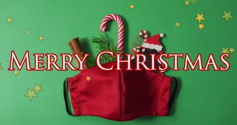Christmas greetings during pandemic with red face mask