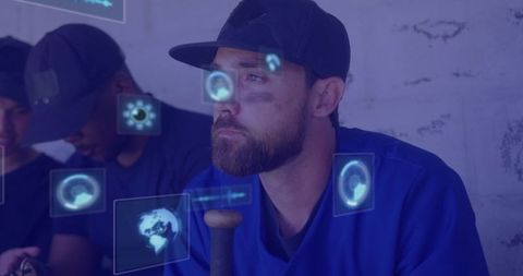 Sports Team Analyzing Digital Data with Technology Interface