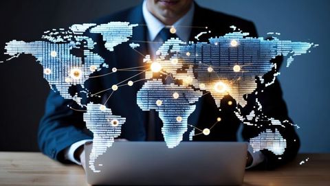 Executive Harnessing Global Technology and Connectivity - Download Free Stock Images Pikwizard.com