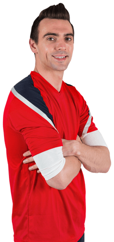 Confident Sports Fan in Red Jersey, Transparent Background