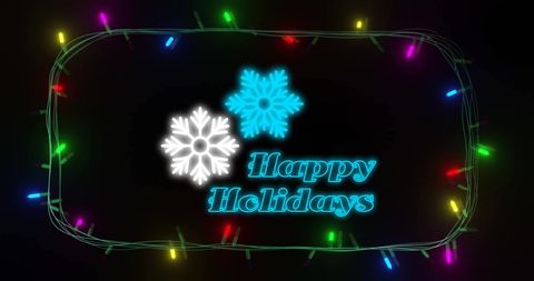 Festive Holiday Greeting with Snowflakes and Vibrant String Lights