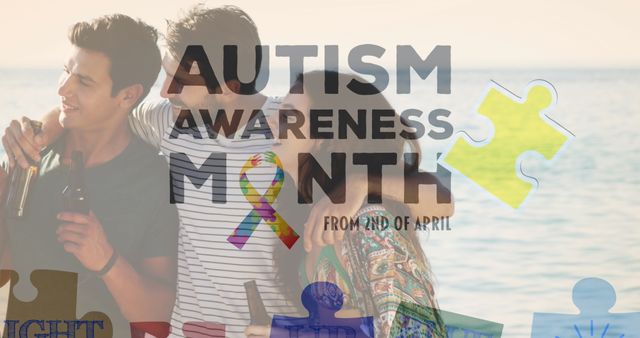 Friends Celebrating Autism Awareness at Beach Party - Download Free Stock Images Pikwizard.com