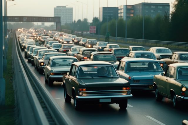 Dense Urban Traffic with Retro Cars on Highway during Rush Hour - Download Free Stock Images Pikwizard.com