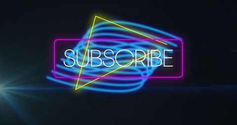 Neon subscribe sign glowing in futuristic digital art