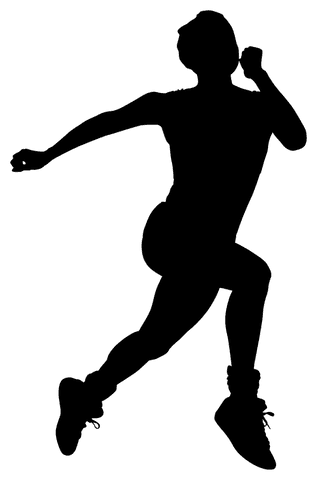 Silhouette of sportswoman jumping and running on transparent background