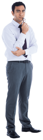 Serious Biracial Businessman with Glasses on Transparent Background