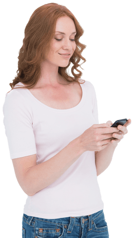 Smiling Redhead Woman Texting on Transparent Background - Download Free Stock Videos Pikwizard.com