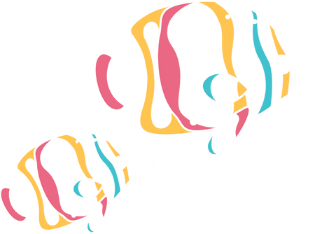 Transparent vector illustration of colorful striped tropical fish pair