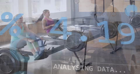 Digital Data Overlay on Gym Workout Scene