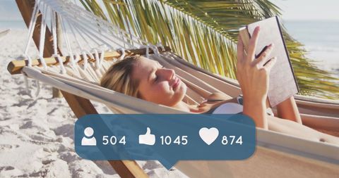 Young Woman Reading Digital Content on Beach Hammock - Download Free Stock Images Pikwizard.com