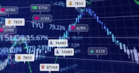 Digital Stock Market Chart with Social Engagement Metrics