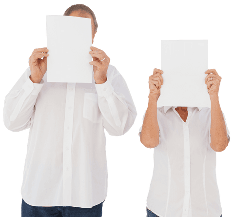 transparent image of couple hiding faces with blank papers - Download Free Stock Videos Pikwizard.com