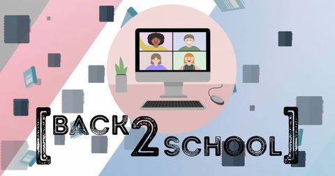 Back to School Text with Virtual Classroom Elements - Download Free Stock Images Pikwizard.com