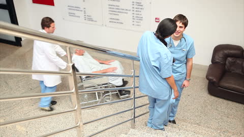 Healthcare Professionals Interacting in Hospital Environment