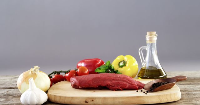 Culinary Preparation with Fresh Beef, Vegetables, and Olive Oil - Download Free Stock Images Pikwizard.com