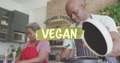 Seniors Cooking Vegan Meals in Modern Kitchen
