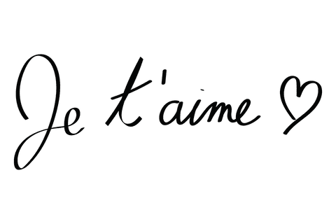 Elegant je t'aime script with heart on transparent background