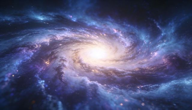 Spiral Galaxy Core Glowing with Nebula Clouds and Stellar Dust Swirling in Deep Space