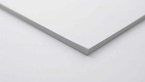 Minimal white rigid panel with slim beveled edge on clean tabletop for mockup