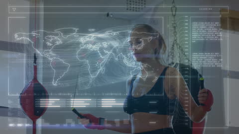 Female Boxer Training with Immersive Virtual Technology Display